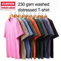 T-shirt Détressé en Coton Lourd avec Logo pour Hommes Femmes, Impression DTG Oversize Noir Personnalisé Vintage Délavé à l'Acide