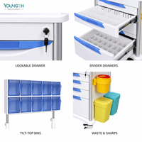 Chariot médical d'urgence YOUNGTH, chariot d'hôpital à 5 tiroirs en ABS avec tiroir verrouillable et 10 bacs inclinables