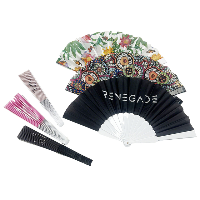 Factory Personalized Custom Digital Printed Logo Fabric Silk Folding Handheld Hand Fan for Wedding Party Events Durable