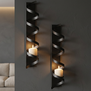 AK laiton moderne décoratif noir incurvé torsadé fer tenture murale bougeoir décoration murale décor à la maison - Product Image 1