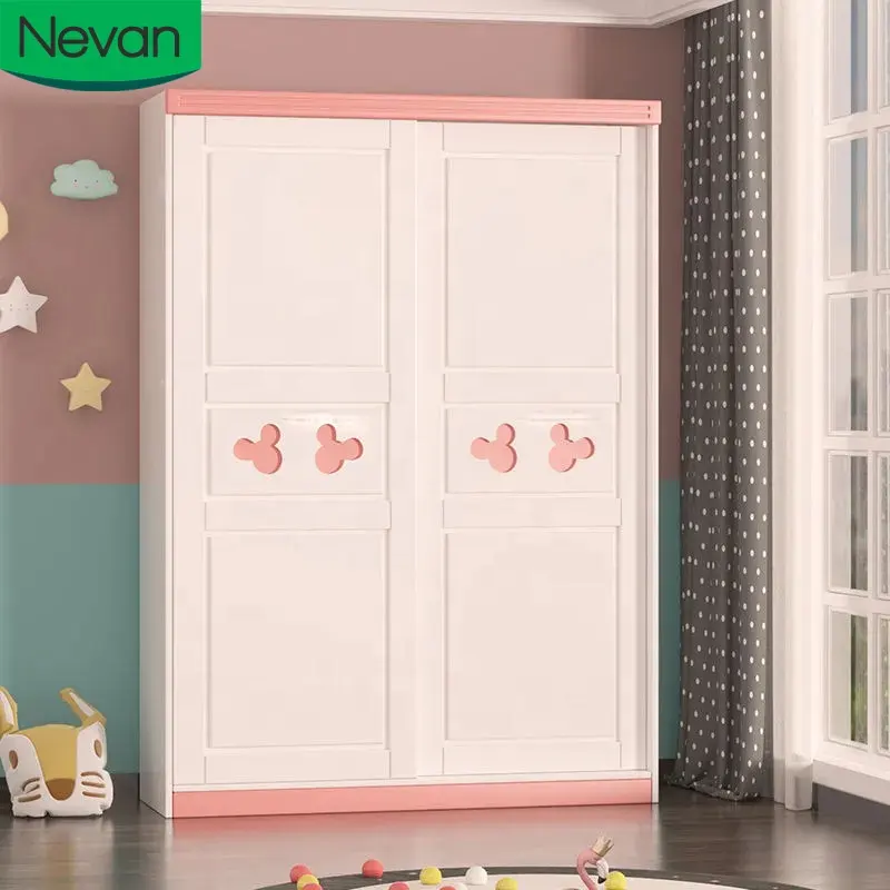 Girls wholesale cheap modern pink wardrobe designs clothes organizer cabinet small bedroom furniture for kids 1 piece mde in Chi