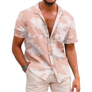 Camisa de Punto con Estampado Hawaiano para Hombre, Azul Marino, Floral, Manga Corta, Secado Rápido, 100% Poliéster, Casual, Verano - Product Image 1