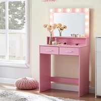 Bureau de courtoisie de haute qualité avec grand miroir éclairé maquillage vanité avec lumières 2 tiroirs Power Strip Set Coiffeuses Blanc