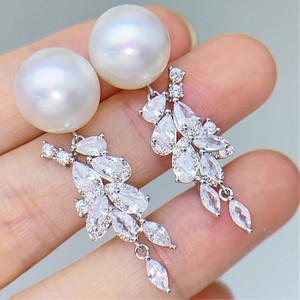 22556 S925 <b>Silver</b> DIY <b>Pearl</b> Accessories Gorgeous Empty Earnail Tray with 9-12mm Round Beads for <b>Earrings</b> - Product Image 1