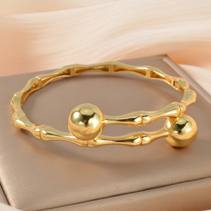Fashion 18k Gold Plated Pure <b>Copper</b> Wholesale Chic Bamboo Texture Smooth Round Bead For Evening Gathering femme <b>bangles</b> bracelet - Product Image 4