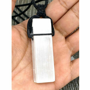 Natural Stone Rectangle Pendant Necklace <b>Rope</b> <b>Chain</b> Gemstone Jewelry White Crystal Gift for Women - Product Image 1