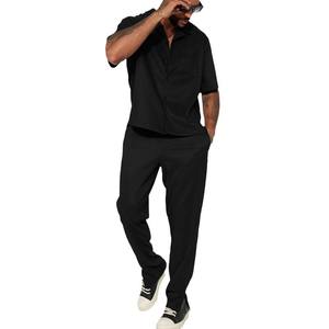Groothandel 2025 Nieuwe Zomer Hot Selling Mannen Kleding Nieuwe Trend Effen Kleur Mode Shirt Casual Broek Tweedelige Heren Sets - Product Image 2