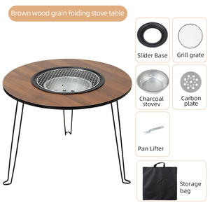 Barbecue portable pliable en fer et bois de qualité supérieure, <span class=keywords><strong>table</strong></span> à thé, chauffage au feu domestique, <span class=keywords><strong>brasero</strong></span>, barbecue de camping pour 3 à 5 personnes - Product Image 2