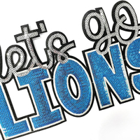 Patch brodé de grandes paillettes en gros, motif 'Let's Go Lions', avec paillettes argentées, applique personnalisée style universitaire pour la mode streetwear