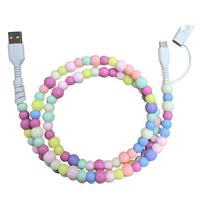 Cable de Datos USB-C a USB-A de 1M, Hecho a Mano, con Perlas Coloridas, Carga Rápida, Revestimiento de PVC Duradero, para Computadoras y Teléfonos Móviles