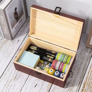 Wooden Storage <b>Box</b> Rectangular With Lock For Jewelry Desktop Home Use <b>Pine</b> Material Big Capacity - Product Image 2