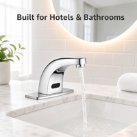Robinet à capteur sans contact chromé, robinet automatique pour lavabo, pour toilettes publiques, restaurant, hôtel, bec courbé mains libres