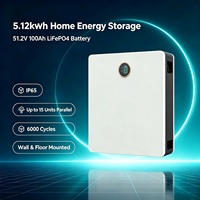 Batterie de stockage d'énergie solaire domestique 51,2 V 100 Ah 5,12 kWh au phosphate de fer et de lithium, support mural ou au sol pour système solaire