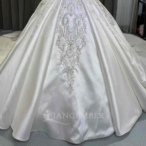 Gorgeous Modern Princess Satin Appliques Bridal <b>Ball</b> <b>Gown</b> Pure Handmade Crystal Pearl Wedding Dress Lsoy010 for - Product Image 4