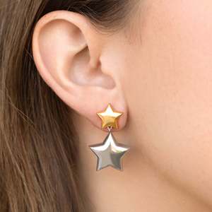 Hot Sale Trending Cross-border Sweet Cool Style 18K Gold Plated Stainless Steel Gold <b>Silver</b> Color-block Star Fadeless Earrings - Product Image 3