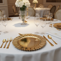 Assiettes de présentation rondes plates dorées de luxe de 13 pouces en plastique, durables et réutilisables pour mariages, anniversaires, dîners, événements de remise de diplômes et décorations