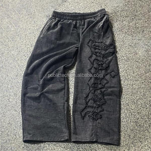 Vente en gros Logo personnalisé Broderie en détresse Brodé Pantalon de survêtement empilé Jogger Vintage Lavage à l'acide Pantalon de survêtement évasé pour hommes - Product Image 1