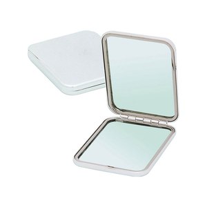 Miroir de maquillage carré compact 45x60 mm double face avec cadre argenté pour les voyages et l'usage quotidien - Product Image 1