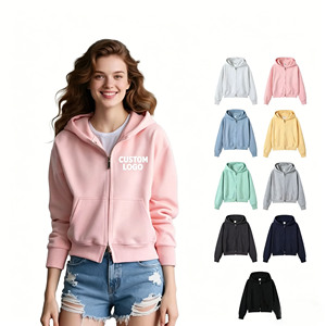 Ventes en gros de sweats à capuche zippés pour femmes, logo personnalisé imprimé, mélange de polyester et de coton 350 g/m², <span class=keywords><strong>polaire</strong></span> pour femmes - Product Image 1