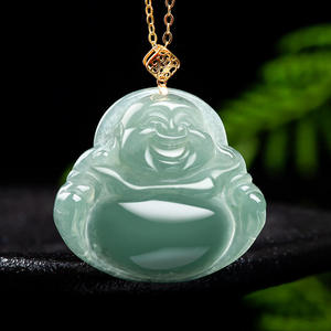 Pendentif Bouddha en jadéite naturelle du Myanmar, or 18 carats incrusté, bijoux féminins élégants, certificat d'évaluation inclus D040/D041 - Product Image 1