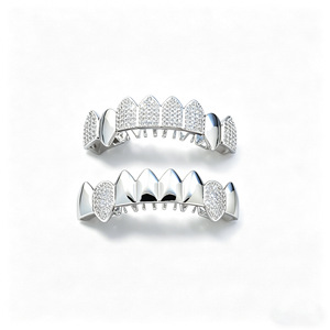 Grillz dentaires unisexes en or incrustés de diamants, crocs de vampire à pointe géométrique, accessoires de fête Hip Hop - Product Image 4