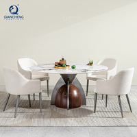 Table de style moderne pour hôtel, café, boutique, restaurant, meubles design, cuisine ronde de luxe avec base en acier inoxydable, ensemble de tables de salle à manger