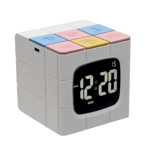 Fantasia Cubo Digitale Rotante Rubik HV Alarm Clock per I Bambini Il Tempo per Wake up Casa e Ufficio Scrivania e Tavolo orologio