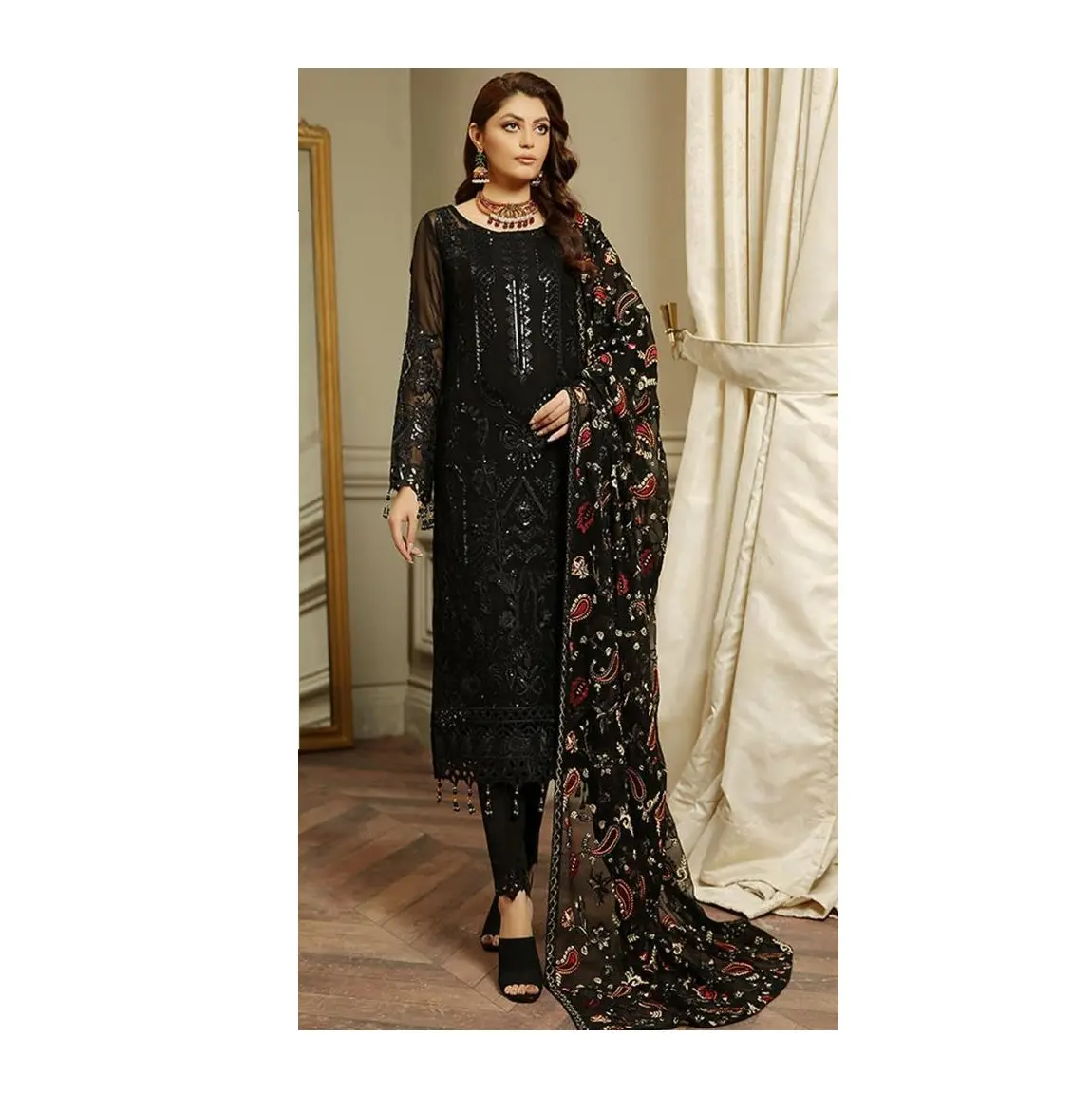 Direct Factory Supply Pakistani Suit with Embroidery 3mm Sequence Salwar Suit from Indian Manufacture