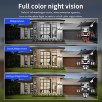 Caméra de sécurité solaire V380PRO à quatre objectifs 4G WiFi PTZ 8W avec zoom 8X, IP66, AOV, veille 355°, panoramique 90°, surveillance