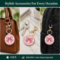 Porte-clés artisanal en perles de rocaille avec nœud rose, pendentif de sac perlé de luxe personnalisé DIY, style mignon et féminin, breloque porte-monnaie perlée, vente en gros