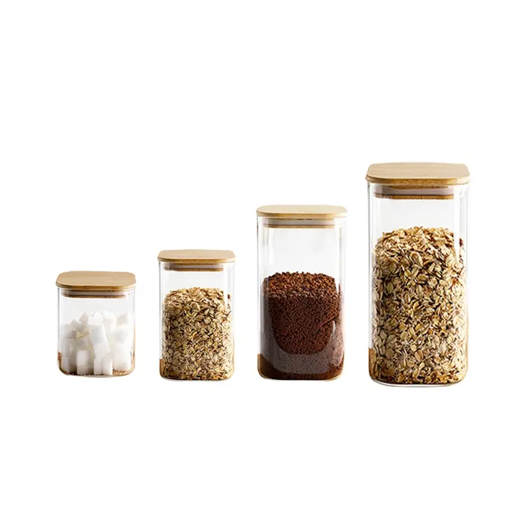 Cao Borosilicate Rõ Ràng Glass Chum Kín Canister Nhà Bếp Lưu Trữ Thực Phẩm Container Set Với Tre Tự Nhiên Nắp Đậy Cho Kẹo Nuts
