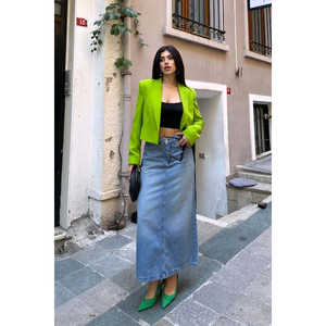 Jupe longue en jean vintage effet vieilli à motif floral, avec ceinture boutonnée et fente, coupe crayon, décontractée et élégante, grande taille, sexy, pour l'automne - Product Image 6