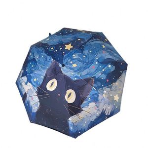 Parapluie pliant motif chat mignon de Van Gogh, portable pour femme, double usage, protection solaire et anti-UV pour enfants - Product Image 5