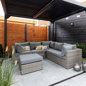 Sofá Seccional Moderno y Sencillo en Forma de L para <span class=keywords><strong>Terraza</strong></span>, Sofá de Jardín de Mimbre y Ratán para Exteriores con Otomanas - Product Image 3