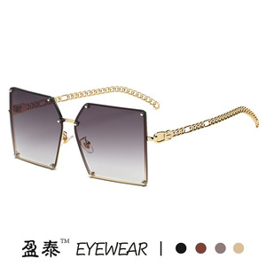 G Brand Large Square <b>Sunglasses</b> <b>Gold</b> Frame <b>Chain</b> Temples UV400 Unisex Street Style - Product Image 5