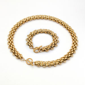 YF3363 Joyería Vintage Resistente al Agua y al Deslustre, Chapado en Oro de 18K, <span class=keywords><strong>Acero</strong></span> <span class=keywords><strong>Inoxidable</strong></span>, Conjunto de Collar Grueso Tejido y Pulsera Gruesa - Product Image 1