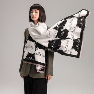 2025 Mới Dễ Thương Mèo Đa Năng Màu Sắc Bị Chặn Mùa Thu Và Mùa Đông Dài Phiên Bản Dày Ấm Áp Mimitatie Cashmere Khăn Choàng Cho Phụ Nữ - Product Image 2