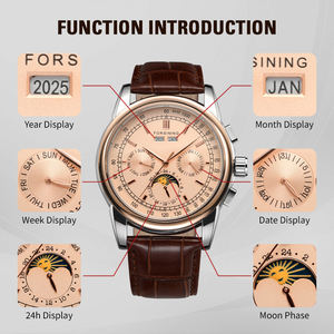 Orologi Meccanici Nuovi Forsining da Uomo con <span class=keywords><strong>Cinturino</strong></span> in Vera <span class=keywords><strong>Pelle</strong></span>, <span class=keywords><strong>Orologio</strong></span> da Polso <span class=keywords><strong>Automatico</strong></span> di Moda - Product Image 2