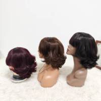 Promotion 42$ Perruques Lace Front en Soie avec Frange, Perruque Bob Vietnamienne SDD 12A en Cheveux Humains Bruts 100% Naturels, Couleur Vif, Perruques avec Fermeture et Frange
