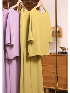 Top de temperamento de ácido acético importado de Japón Simple de diseñador carolingio + Pantalones rectos drapeados traje de mujer - Product Image 5