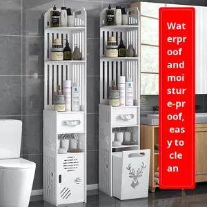 Estante de almacenamiento de esquina de baño multicapa, armario de almacenamiento de artículos diversos de pie para inodoro, estante organizador de PVC con caja de pañuelos - Product Image 2