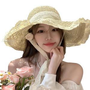 Sombrero de Pescador para Mujer, Protección Solar, Verano 2024, Estilo Nuevo, Ala Ancha, Cinta de Rafia, Ideal para Uso Diario en la Playa o Vacaciones - Product Image 1