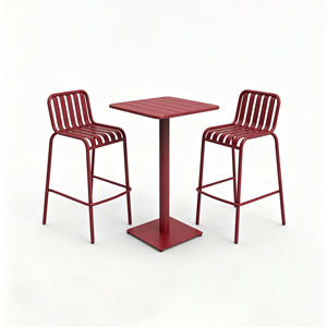 Set di Tavoli e Sedie da <span class=keywords><strong>Bar</strong></span> per Ristorante in Lega di Alluminio, Design Moderno e Elegante, Colore e Dimensioni Personalizzabili, Sgabelli Alti da Esterno - Product Image 1