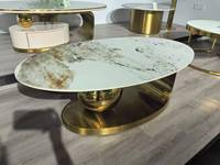 Table basse ovale de luxe au design spécial Golden Base pour villa VIP, mobilier moderne de salon, table à thé
