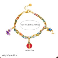 Chaîne perlée en acier inoxydable plaqué or 18 carats, motif animal coloré, style européen et américain, tendance, avec pendentif goutte d'huile, idéale comme cadeau