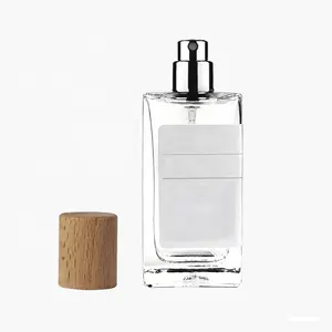 Grosir 30ml 50ml botol kaca parfum mewah 1oz botol leher kerut kaca persegi Perancis kosong dengan semprotan mulut parfum