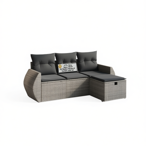 Ensemble de canapé de jardin modulaire en rotin PE gris 4 pièces, mobilier d'extérieur moderne - Product Image 1