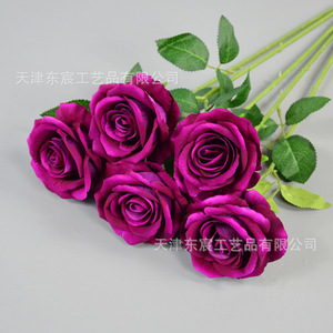 Rose artificielle en velours Dongchen Crafts, tige unique, décoration de mariage et de maison, bouquet rose - Product Image 2
