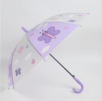 Parapluie transparent pour enfants, en plastique, avec tige en métal noir, ouverture semi-automatique, 8 baleines, motifs personnalisables