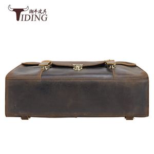 Tiding Genuine Leather <b>Briefcase</b> Men's Horizontal Shoulder Bag Business Travel Dark Brown - Product Image 5
